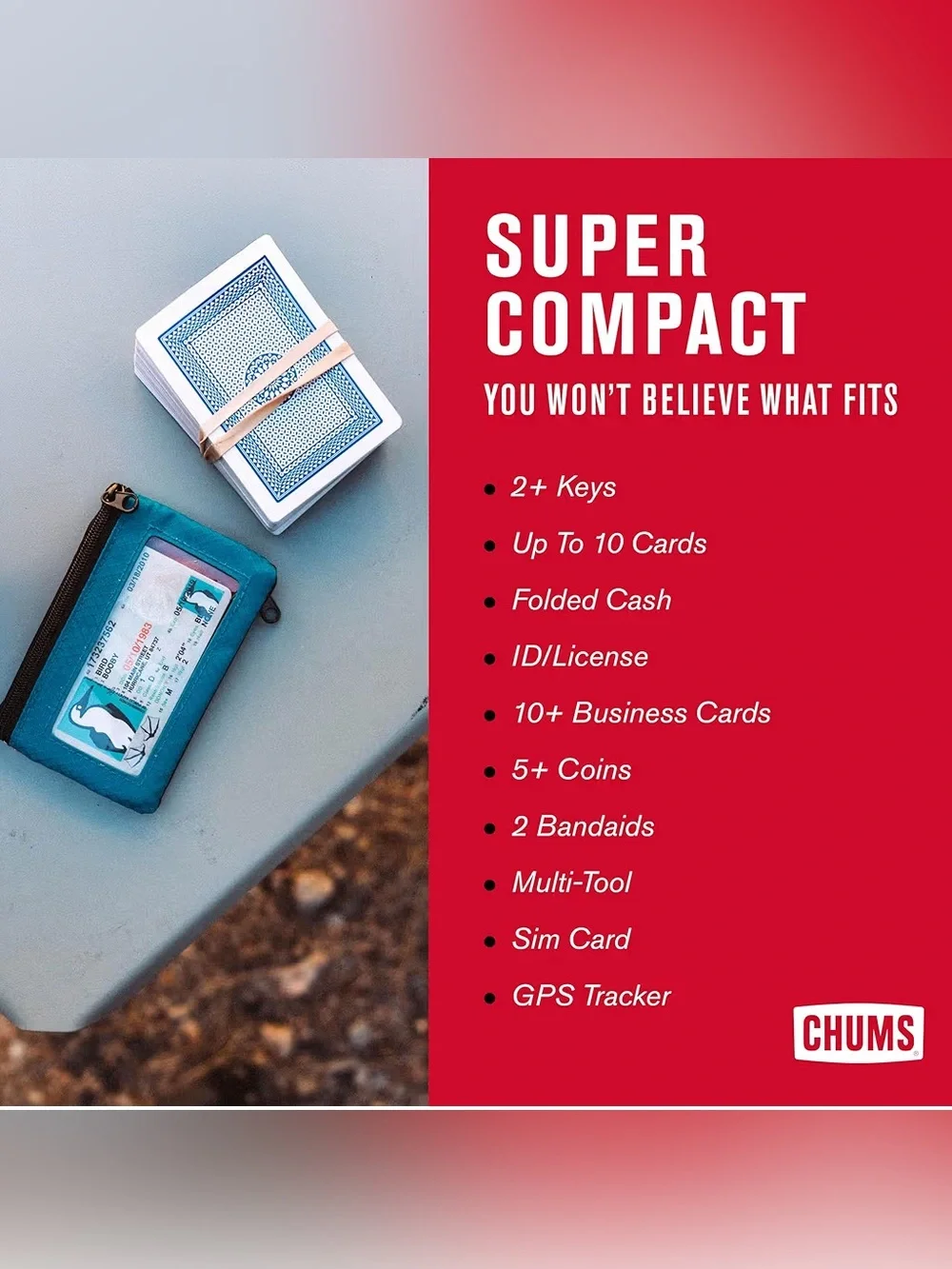 Chums Surfshorts Wallet - Solid Colors Collection, Lightweight Slim Wallet